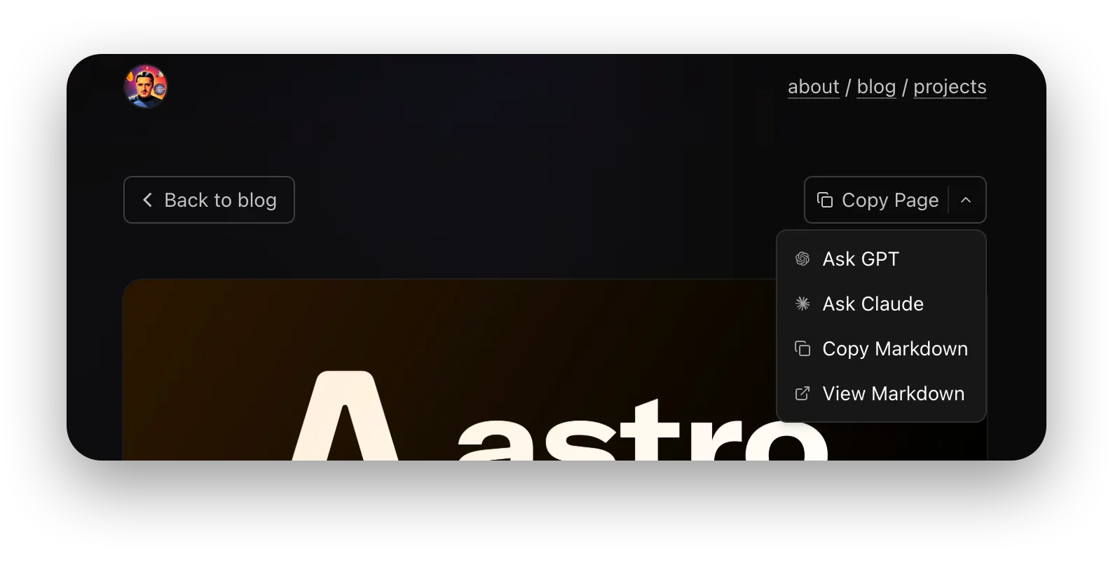 Blog Actions Dropdown