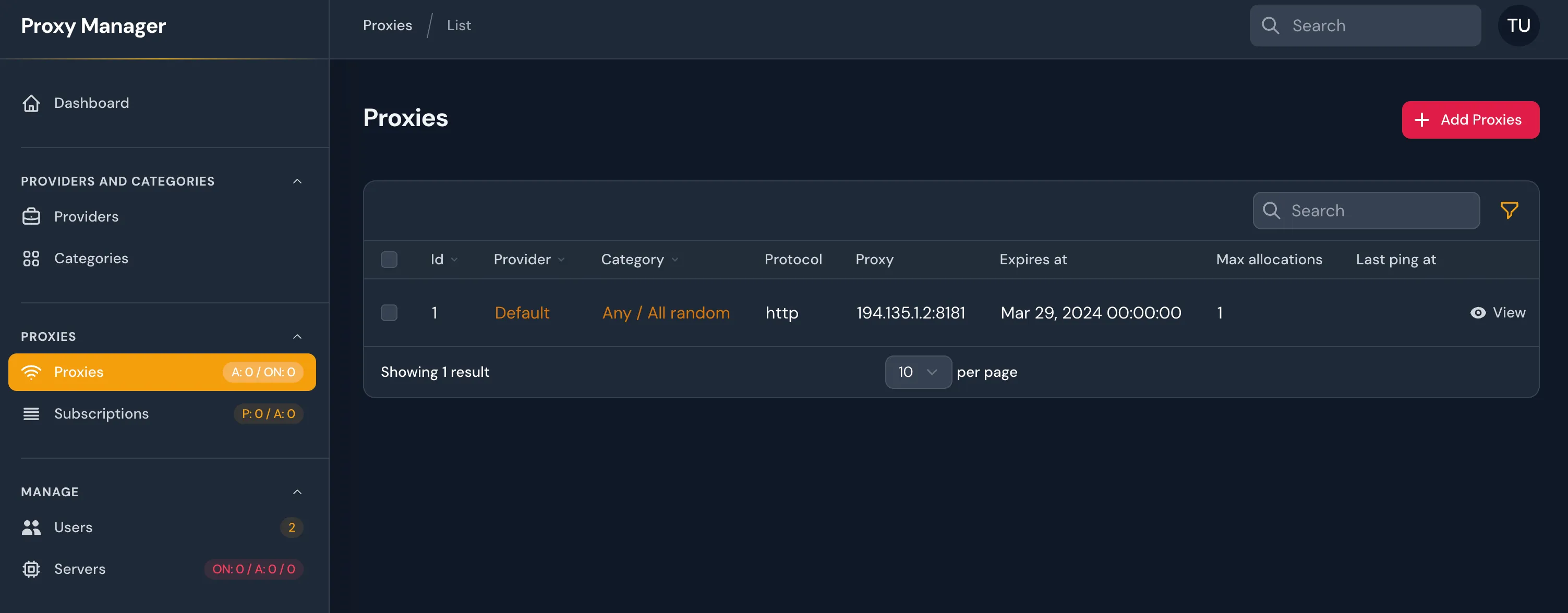 Proxy Manager Dashboard
