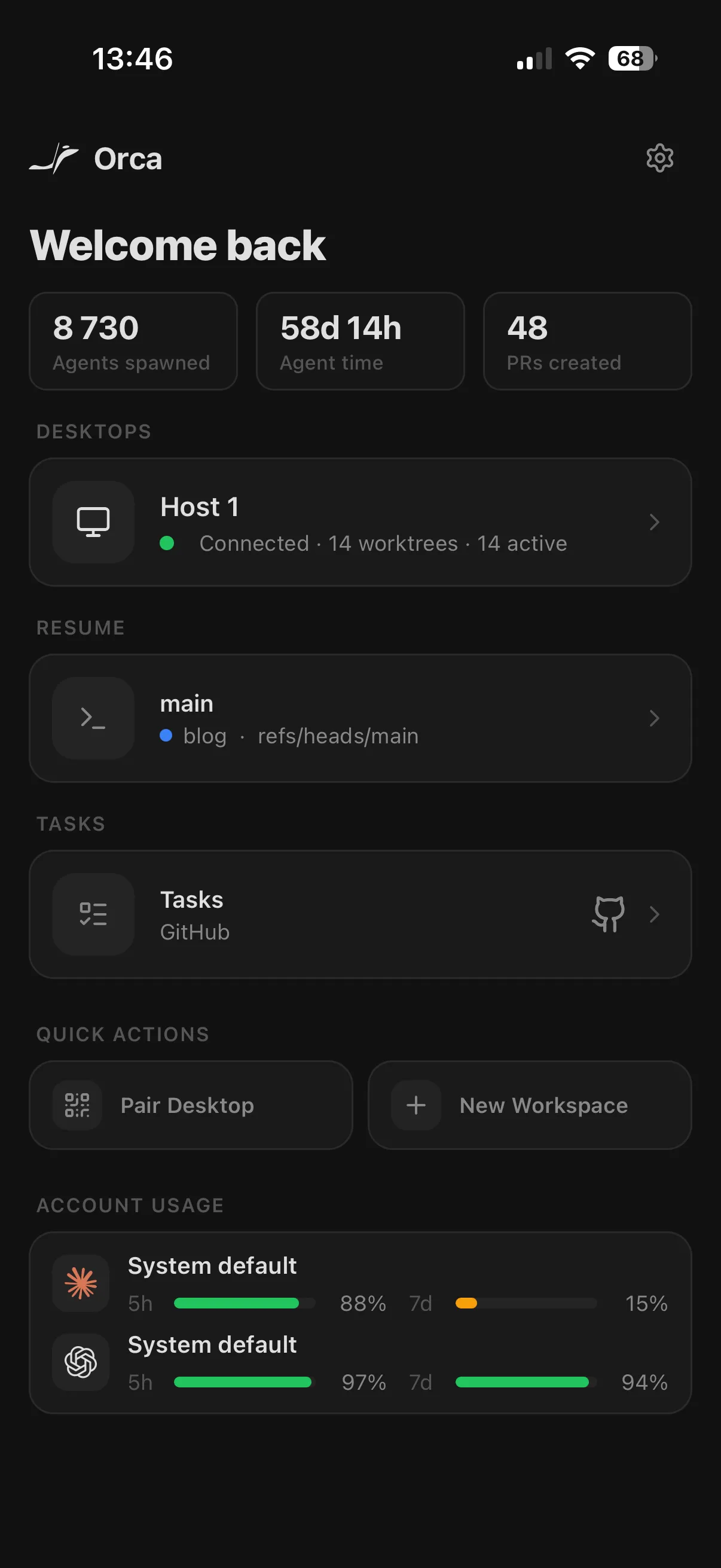 Orca mobile app, worktrees and agent status