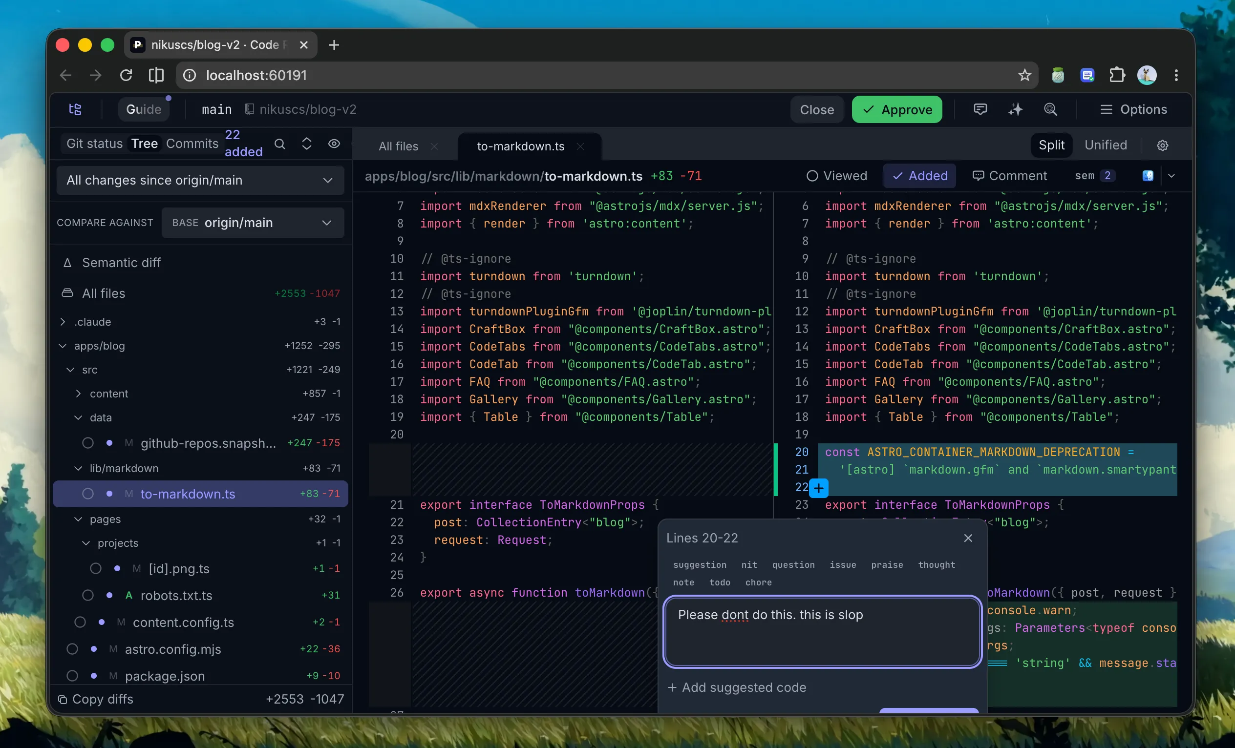 Plannotator reviewing an agent diff with inline annotations